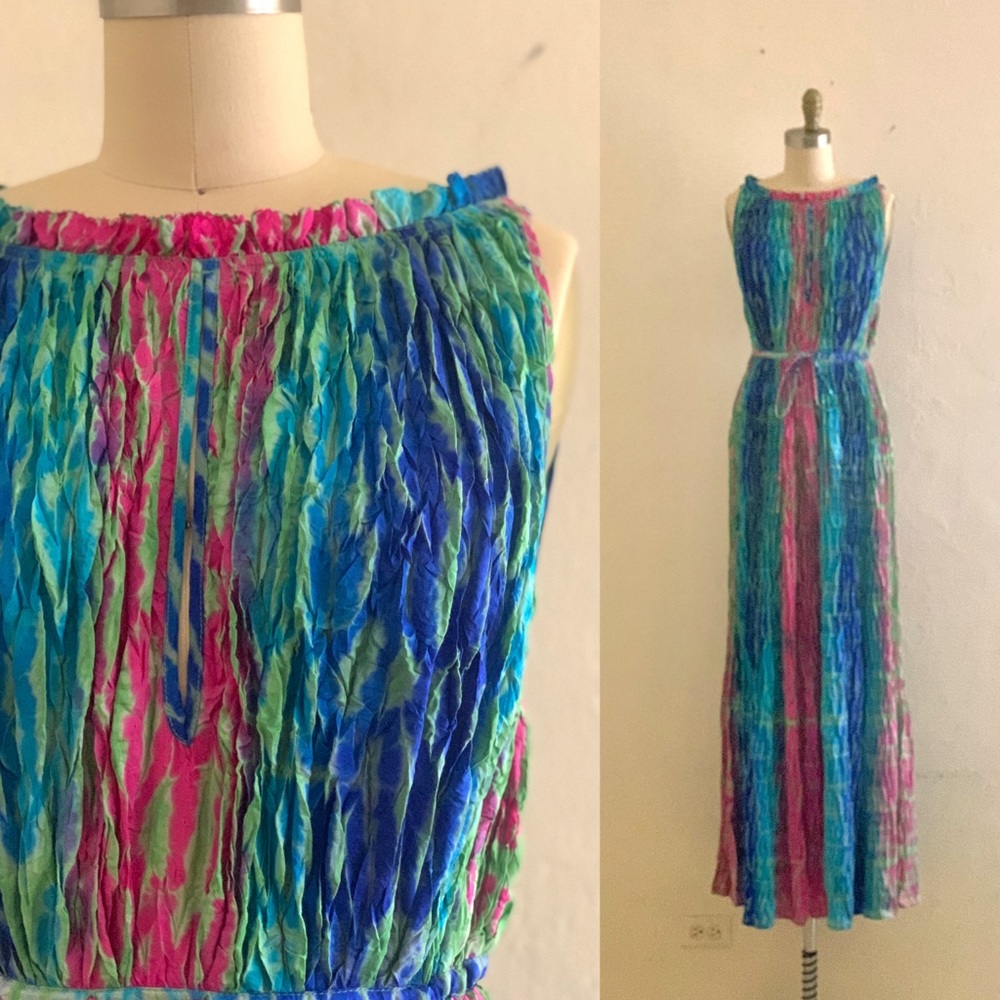 Sold | Calypso colorful plisse maxi dress . Size small